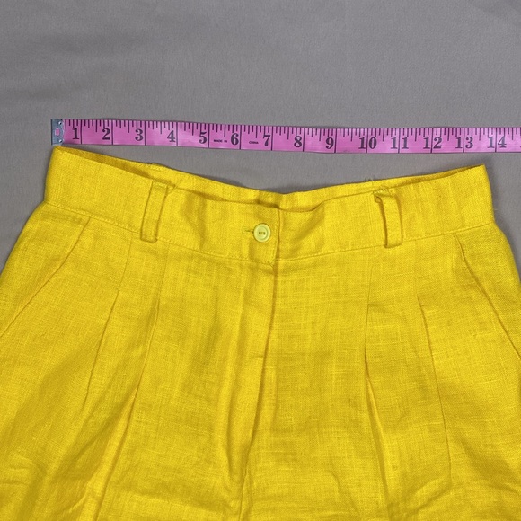 100 % Linen Pleat-Front Shorts Lemon Yellow • Coastal Resort Wear Sz 12 - Picture 2 of 10